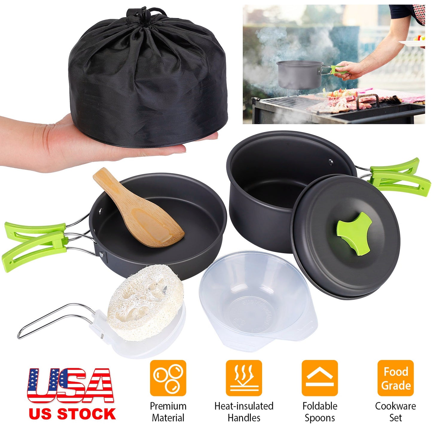 Camping Cookware Set 9-Piece Aluminum Pot Pan Kit for Hiking
