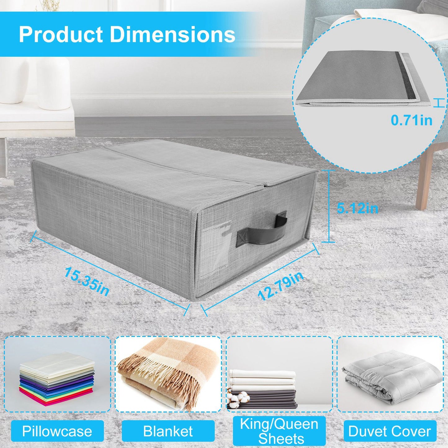 Bed Sheet Storage Organizers Set of 4 with Handles & Labels