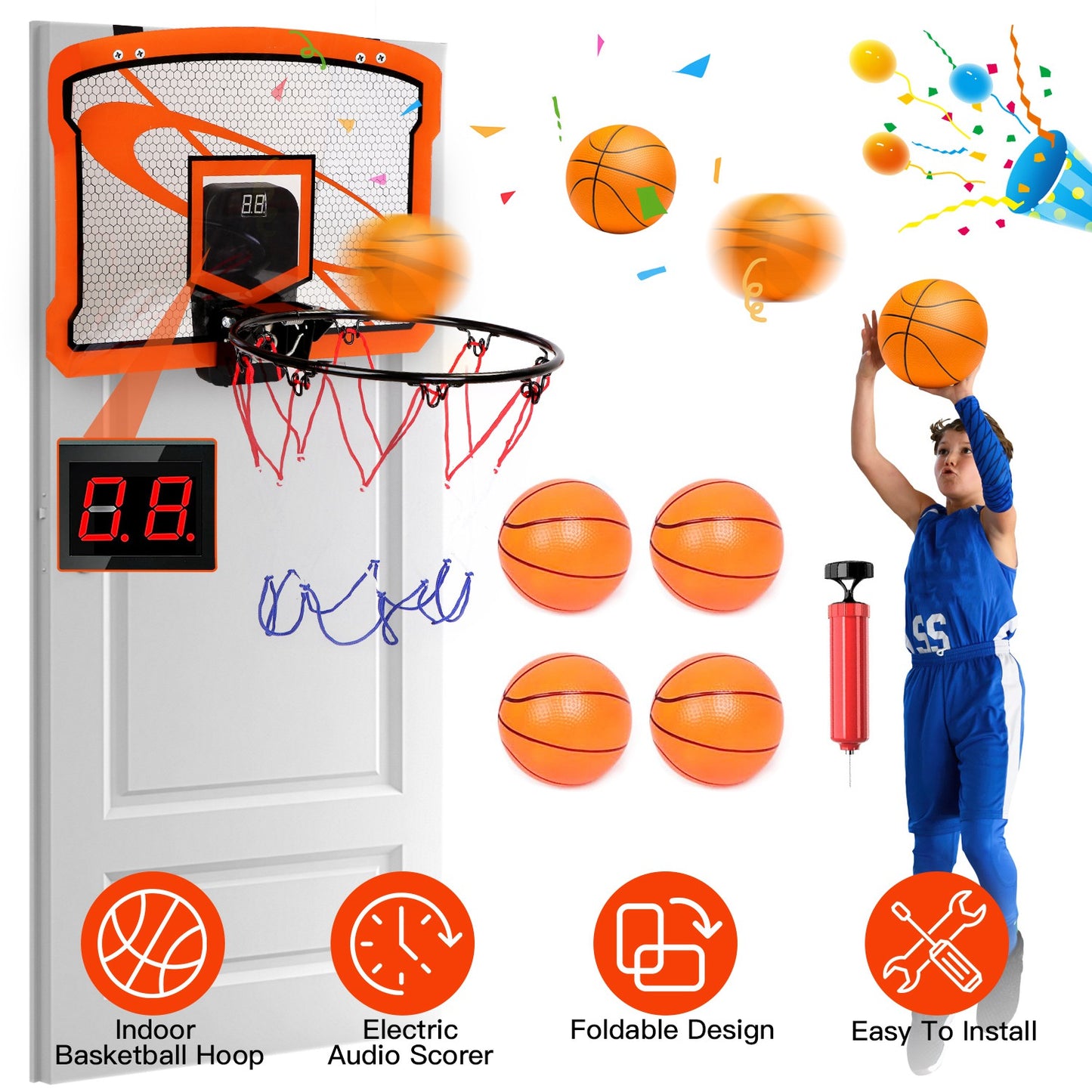 Over-the-Door Mini Basketball Hoop with Electronic Scorer