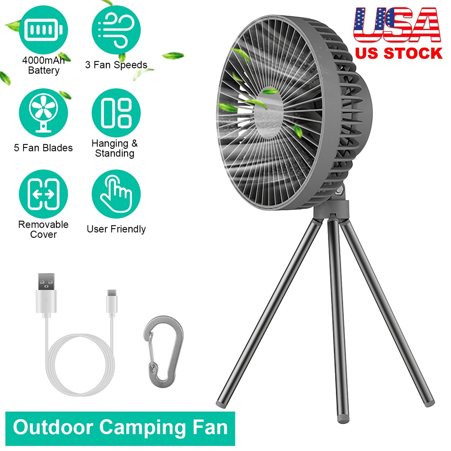 Camping Fan with LED Lantern 10000mAh Rechargeable Battery