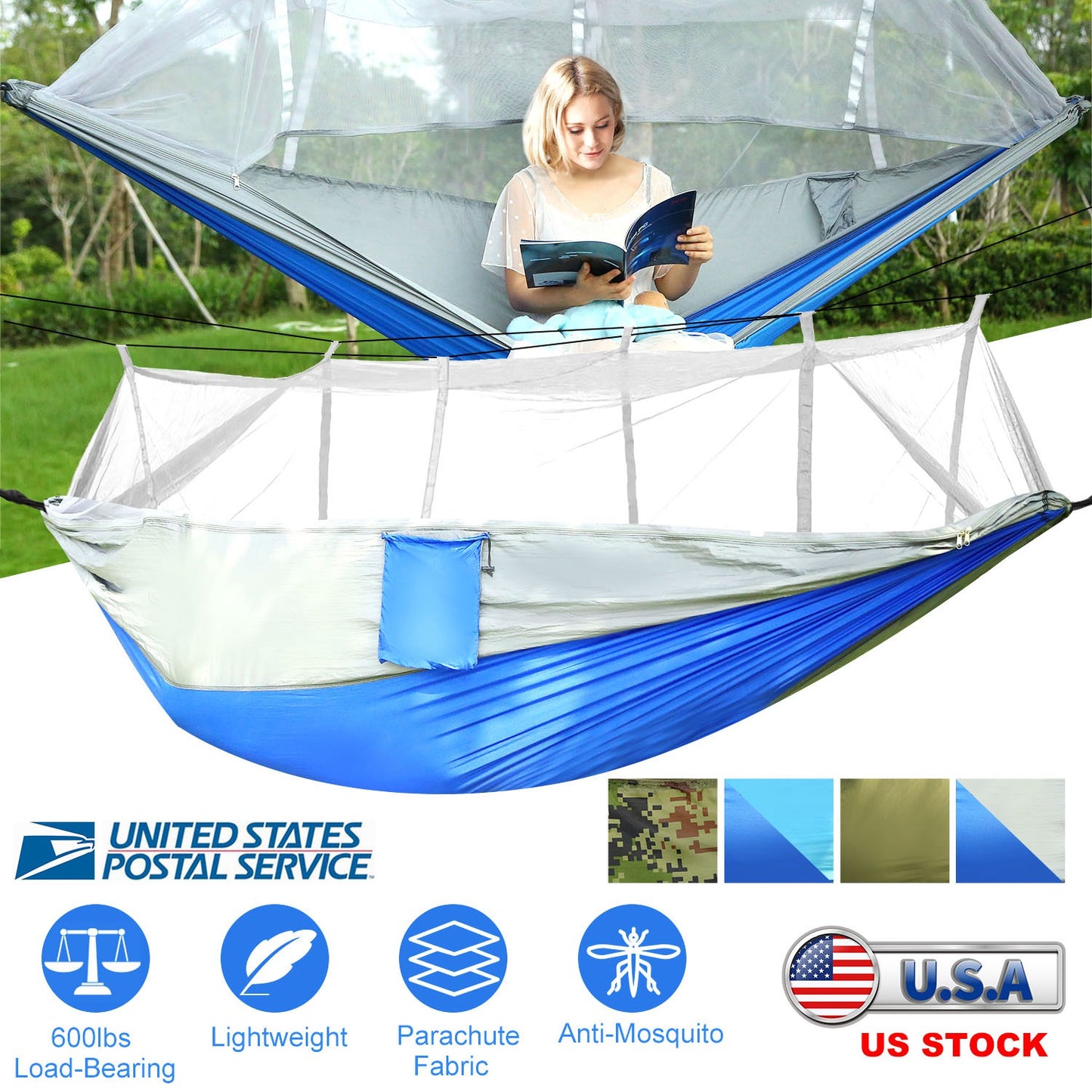 Camping Hammock with Mosquito Net - 600lb Capacity for 2 People