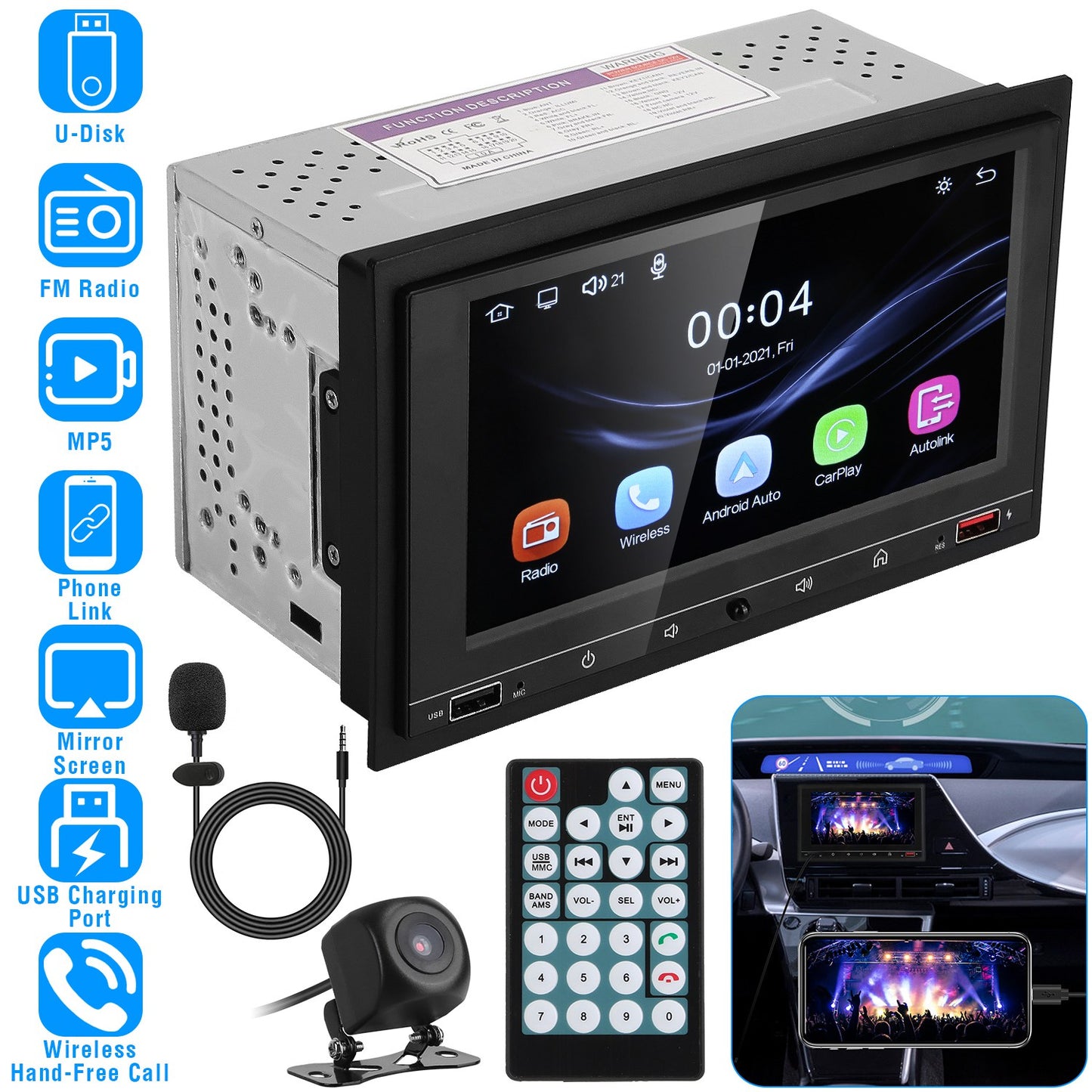 7 Inch Touchscreen Car MP5 Player with Bluetooth & Rear Camera