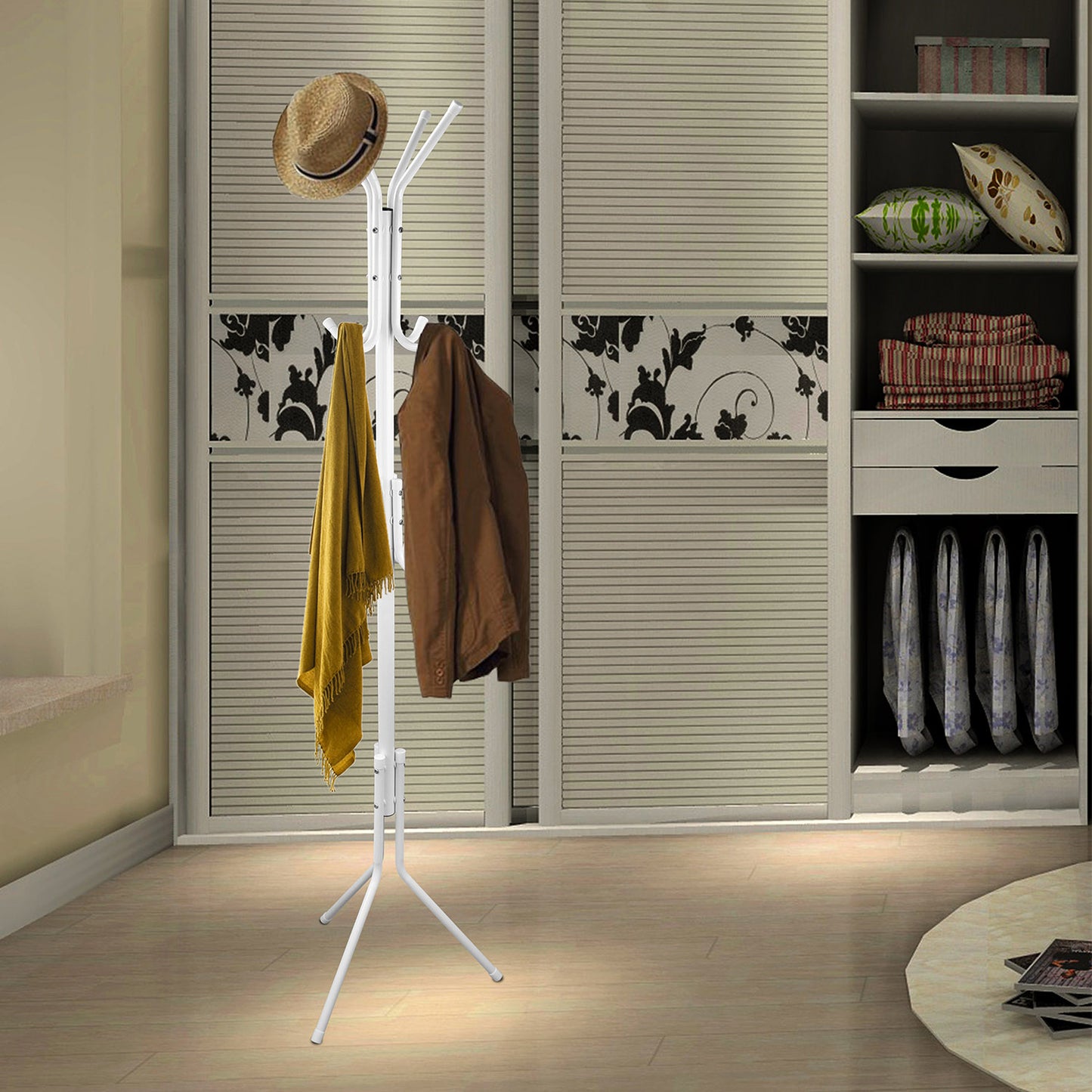 Standing Coat Rack with 8 Hooks - 3 Tier Metal Organizer