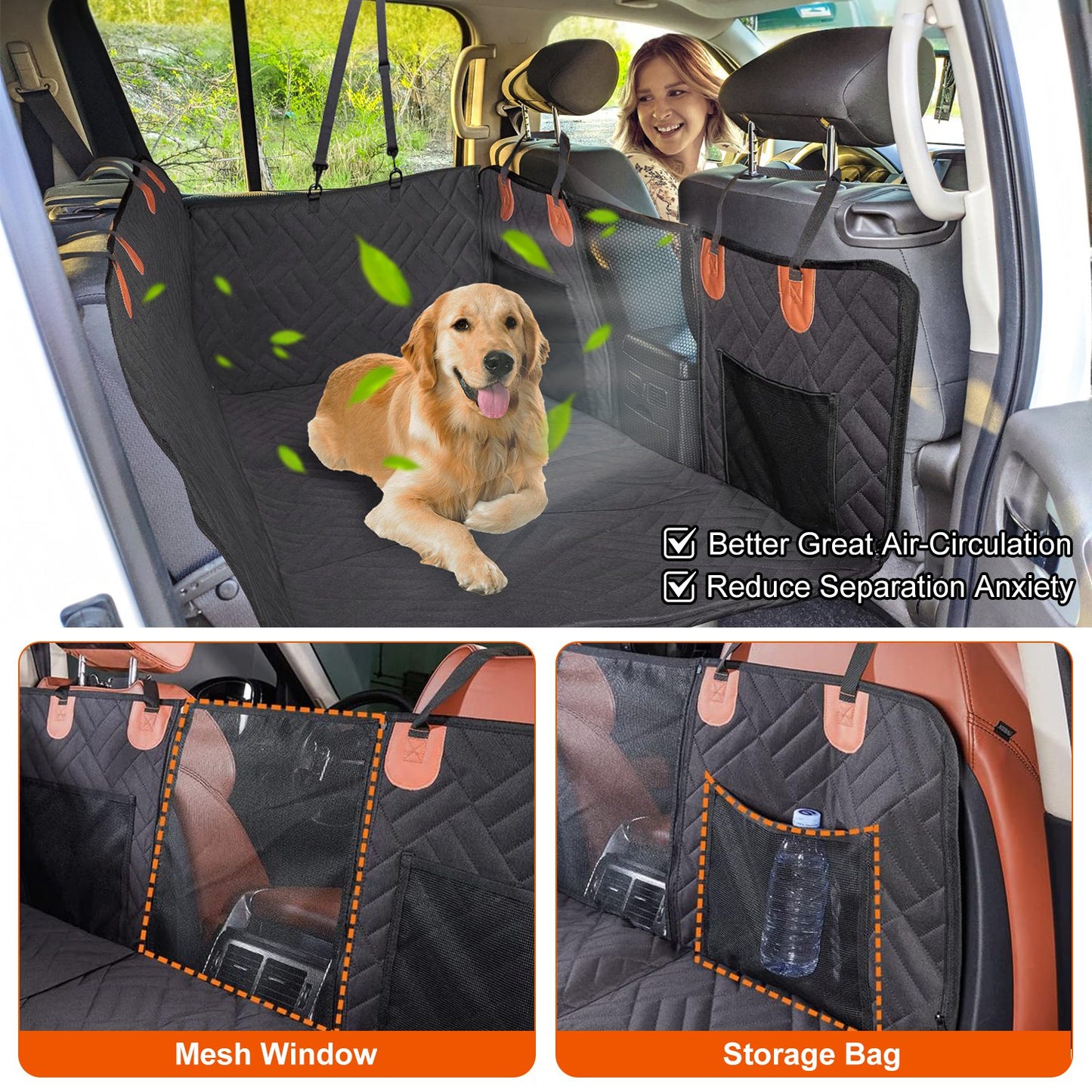 Waterproof Dog Car Seat Cover for Back Seat - Hammock Style