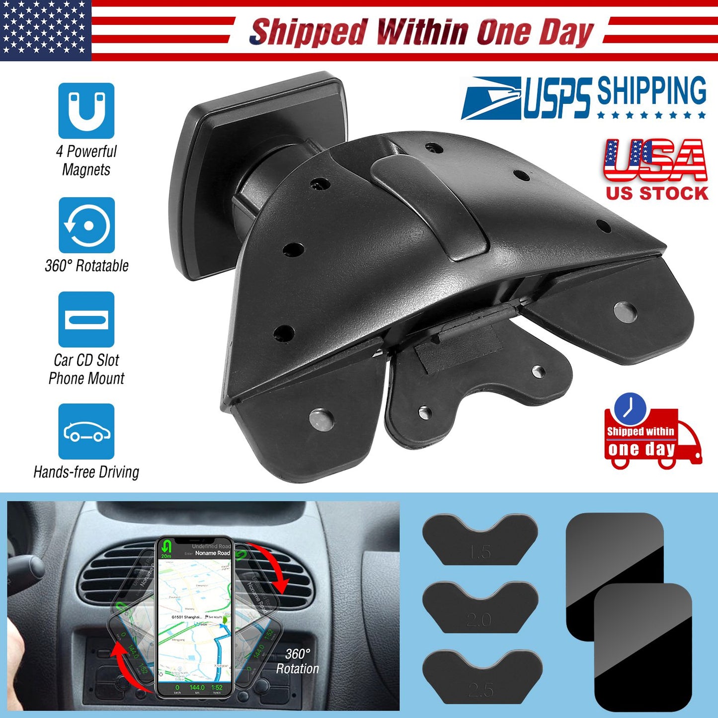 Magnetic CD Slot Car Phone Mount with 360° Rotation