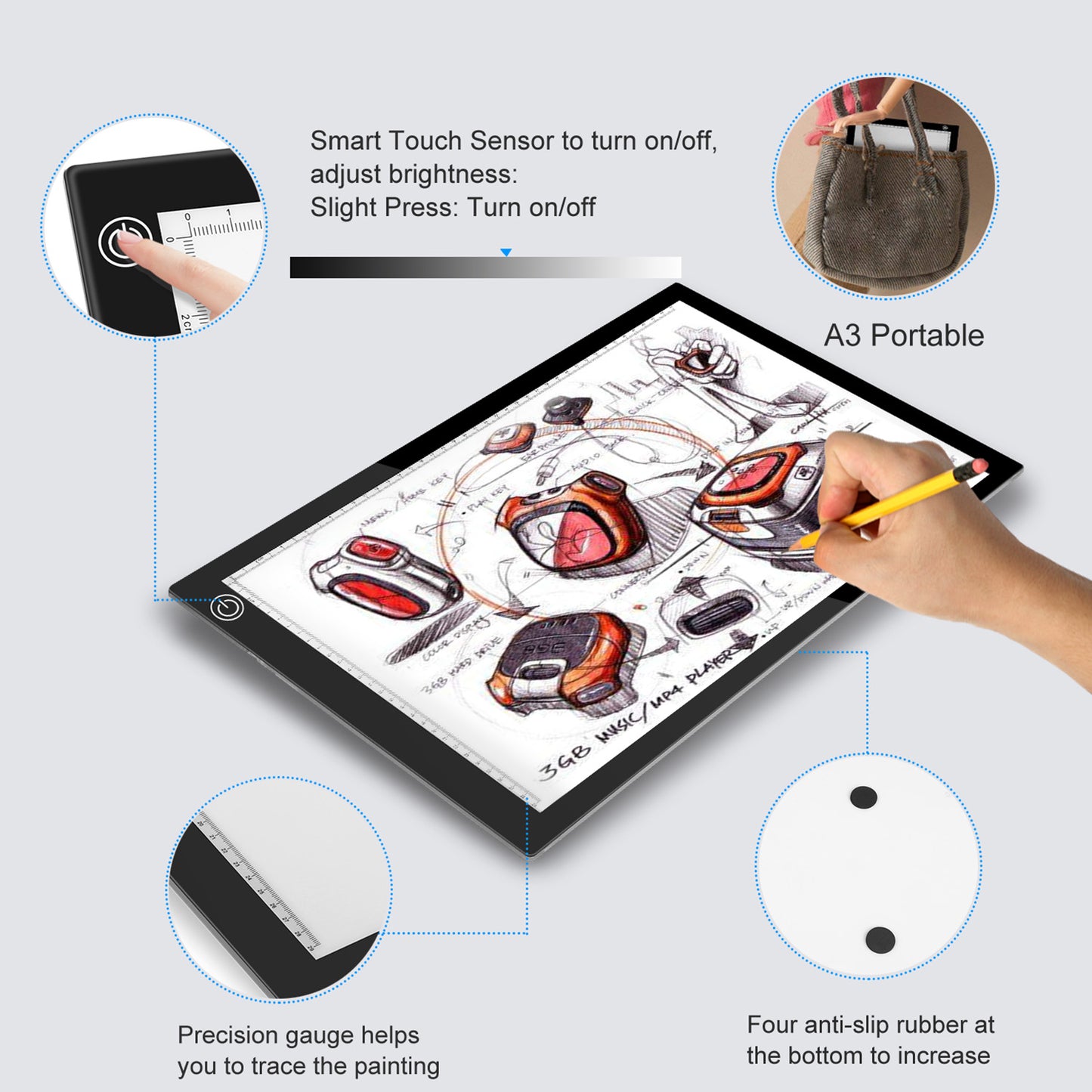 A3 LED Light Box Tracing Pad - Dimmable Ultra-Thin Copy Board