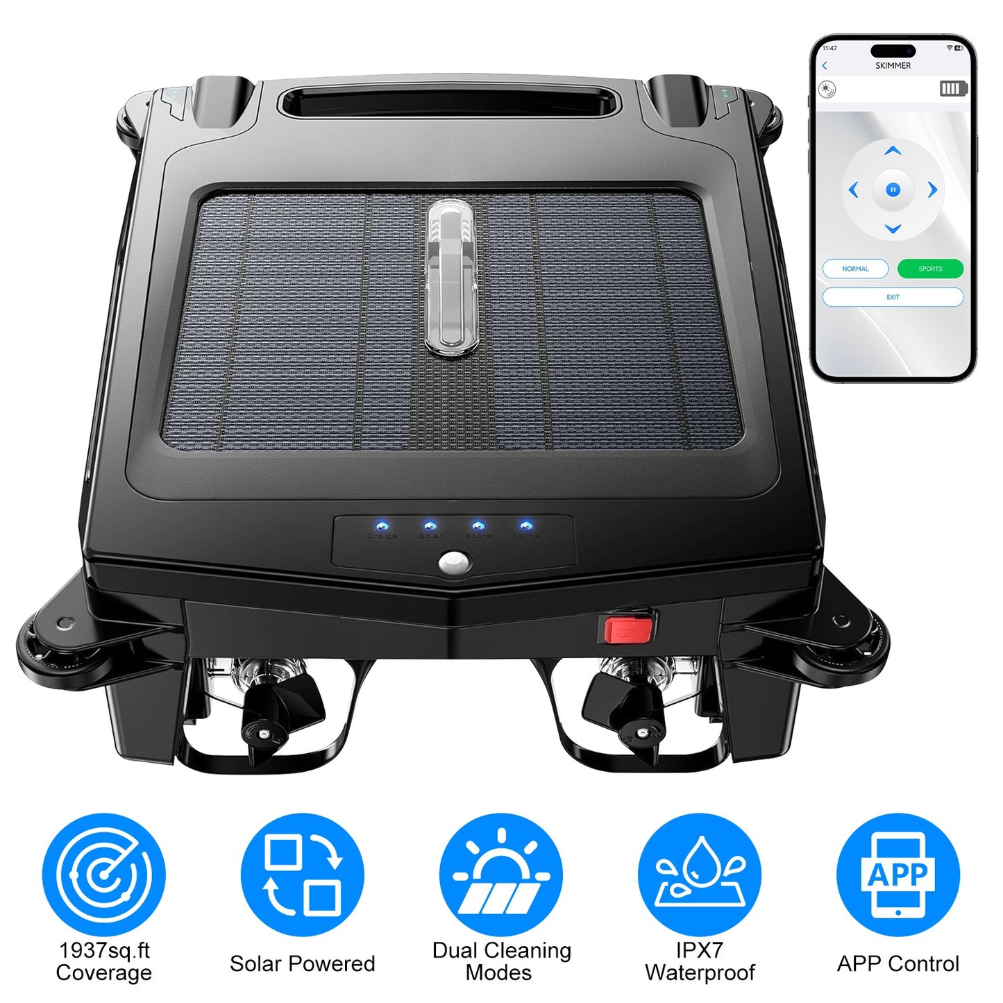 Solar Robotic Pool Skimmer with Dual Charging & App Control