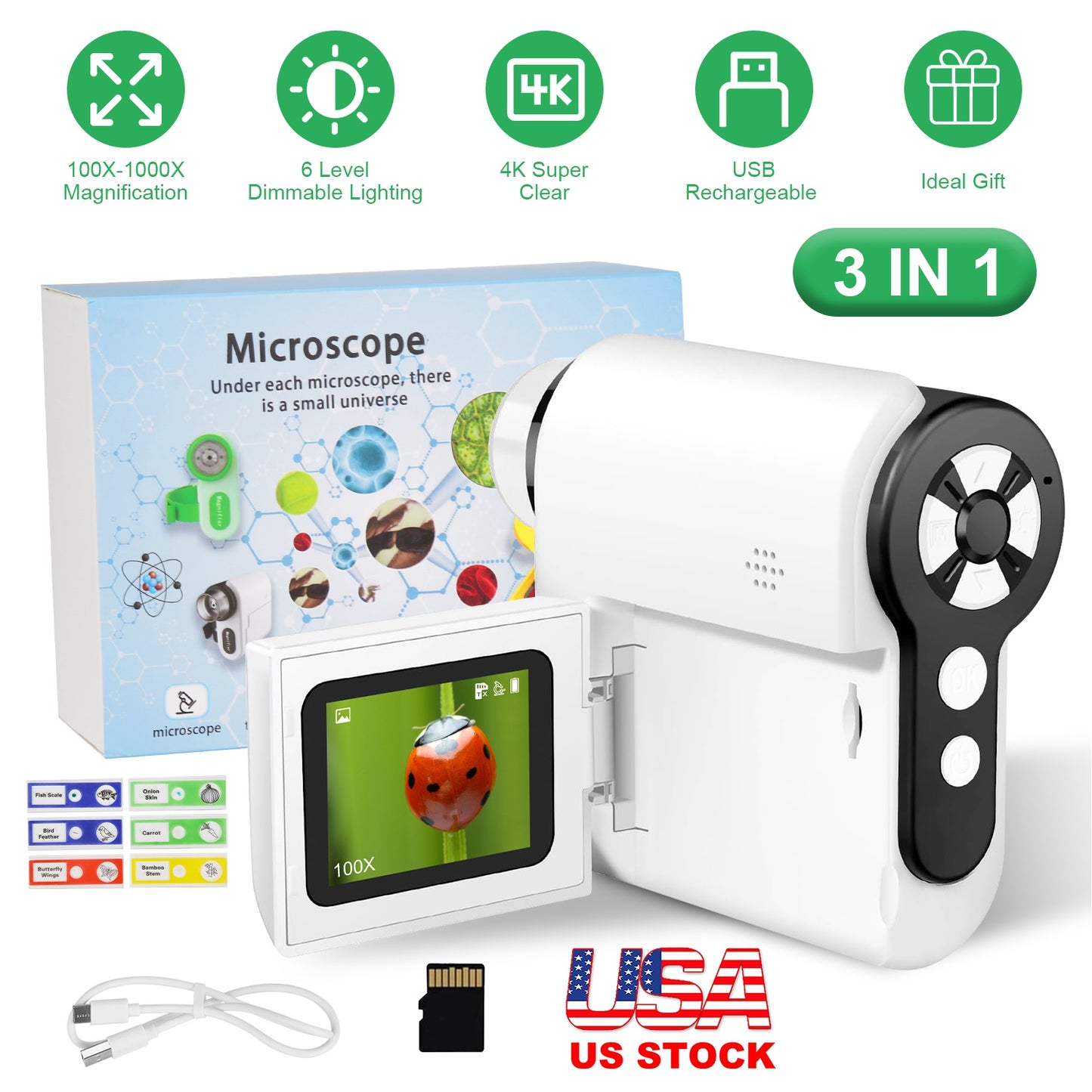 Kids Digital Microscope 1000X with Telescope & Camera