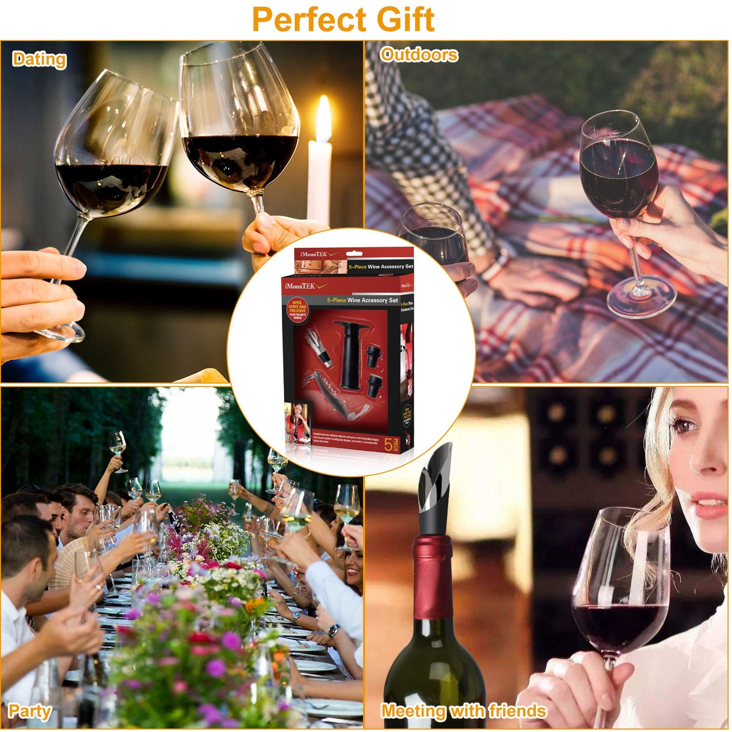 Wine Bottle Opener Set - 5 Piece Accessory Kit with Corkscrew