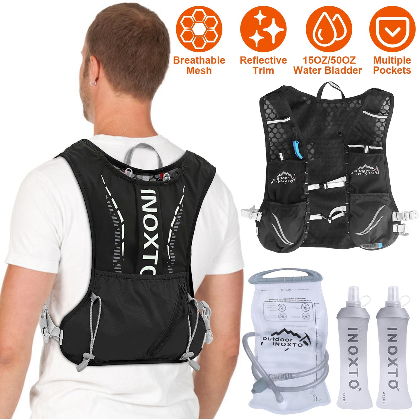 Hydration Vest with 15oz & 50oz Water Bladders for Running