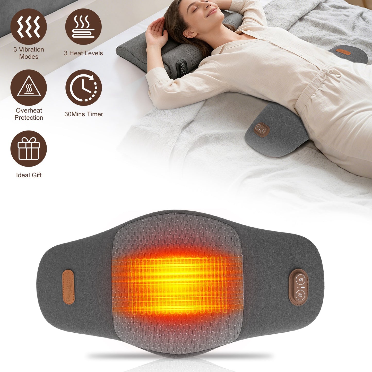 Electric Lumbar Massager Pillow with Heat & Vibration