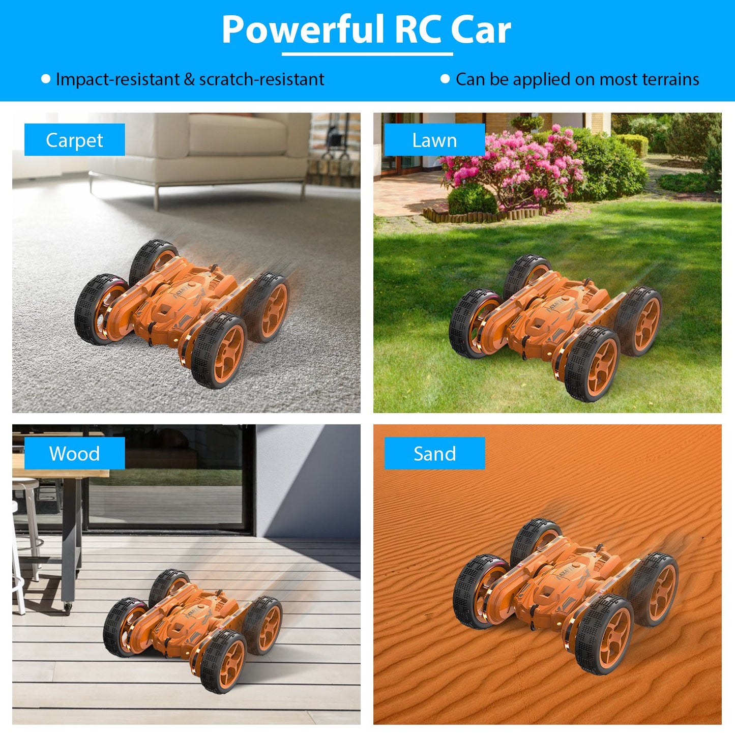 RC Stunt Car with LED Lights & Music - 4WD Remote Control