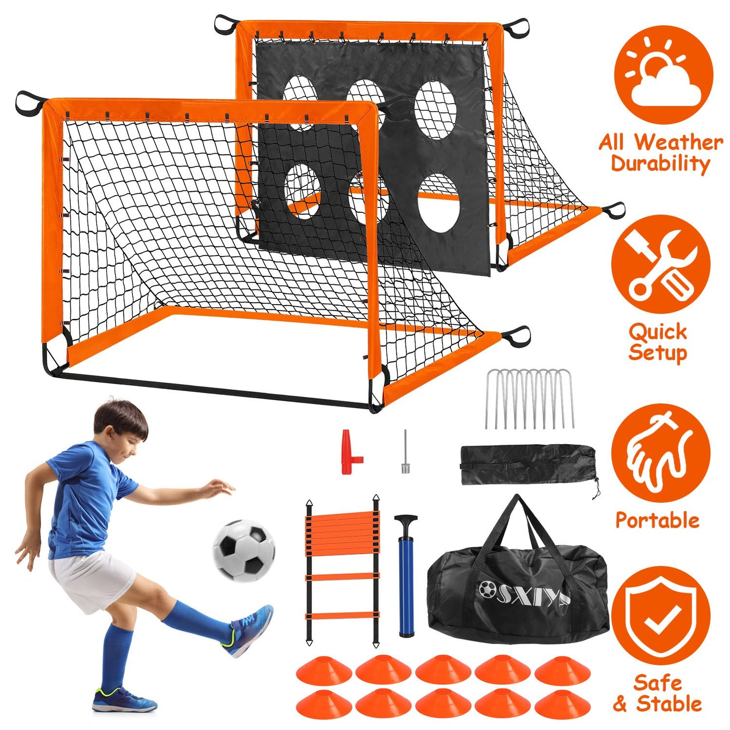 Kids Soccer Goals Set with Training Equipment for Ages 3+
