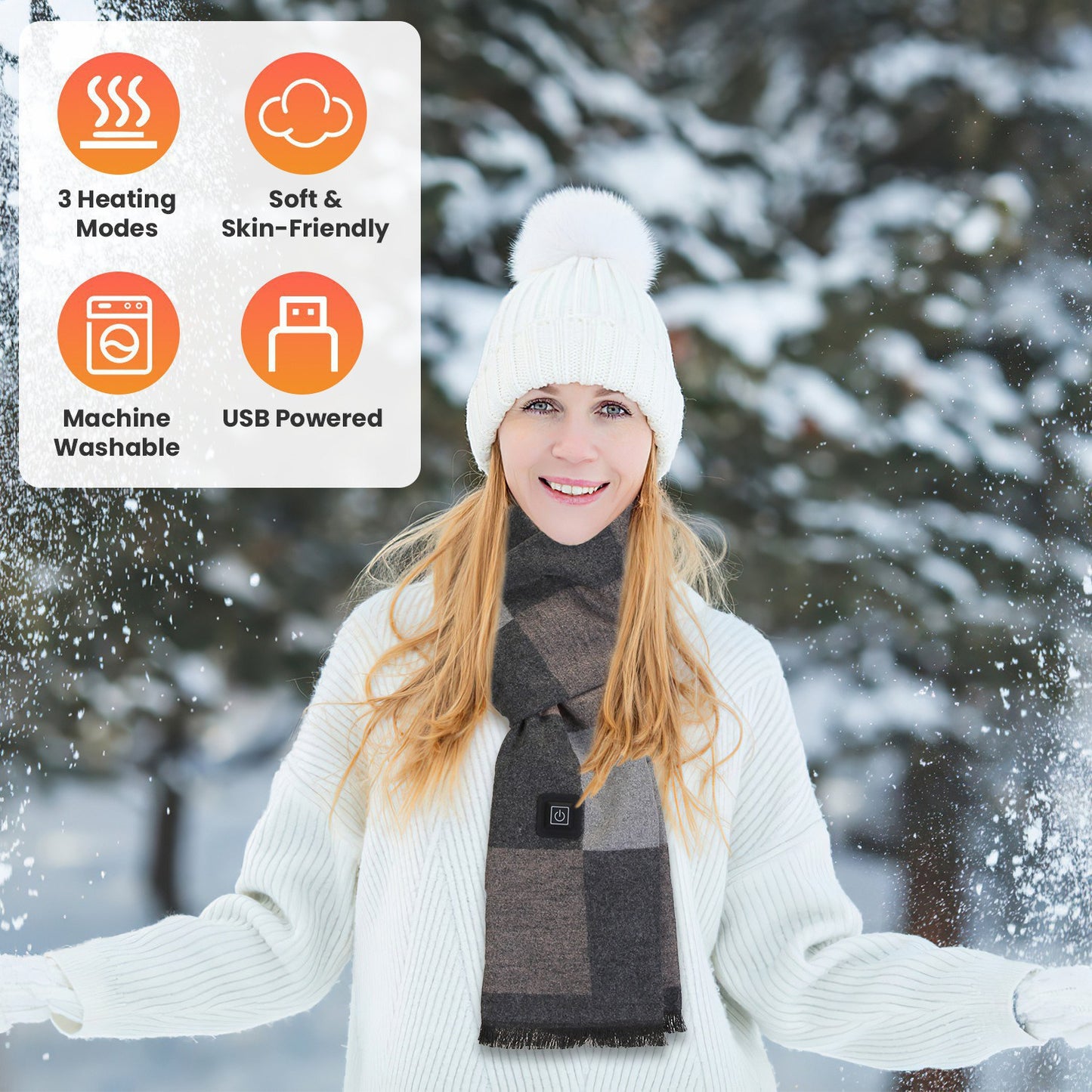 USB Heated Winter Scarf with 3 Temperature Settings