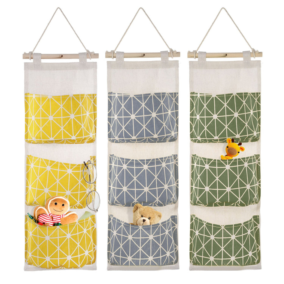 Wall Mounted Storage Bag Door Closet Hanging Storage Bag Organizer Waterproof 3 Pockets Pouch