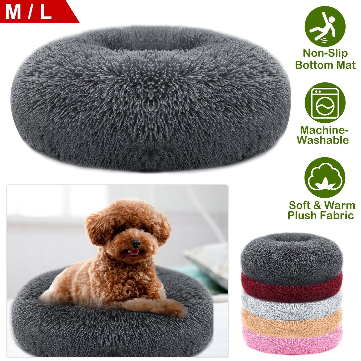 Plush Pet Bed with Raised Rim for Small Dogs & Cats