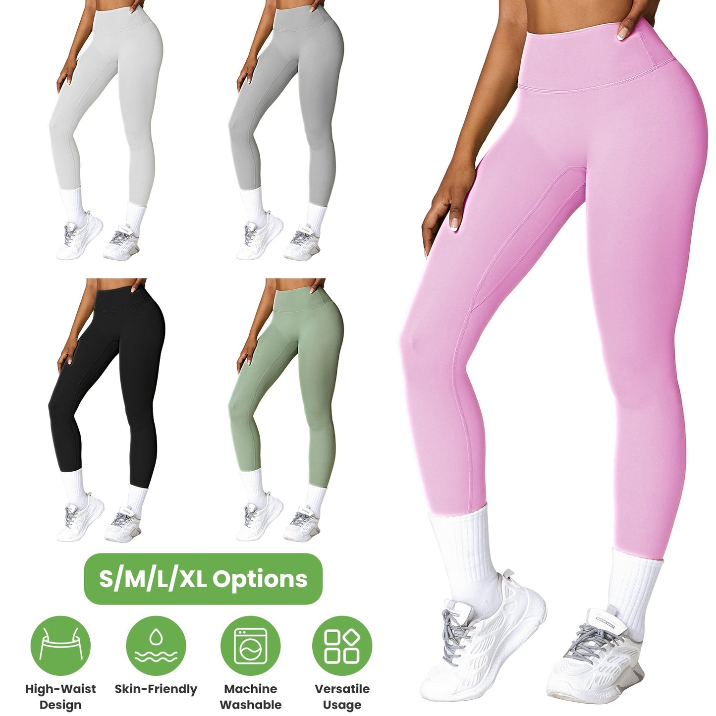 High Waist Workout Leggings with Tummy Control - 25" Inseam