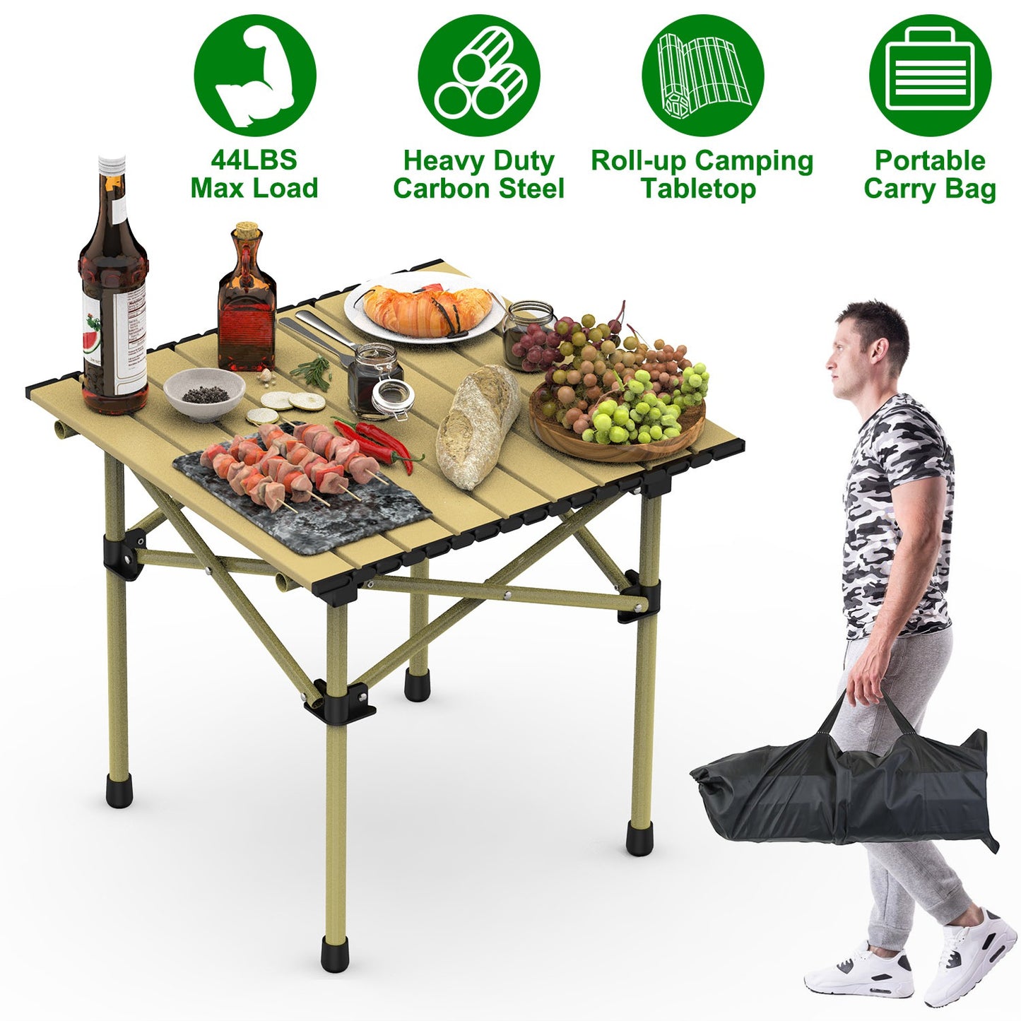 Folding Camping Table with Carry Bag - Lightweight Carbon Steel