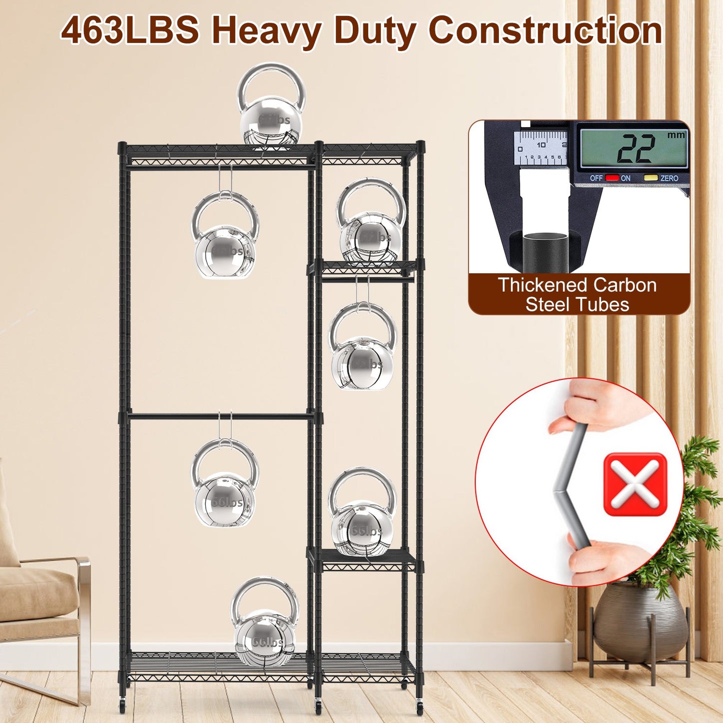 4-Tier Heavy Duty Garment Rack with Wheels - 463 lbs Capacity