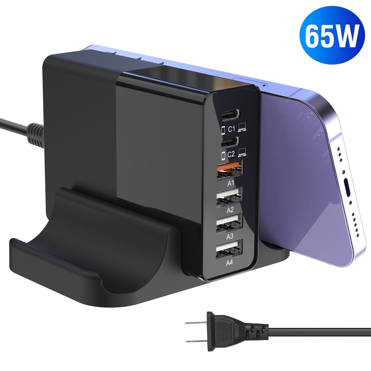 45W 4-Port USB Fast Charger with Type-C and USB-A Ports