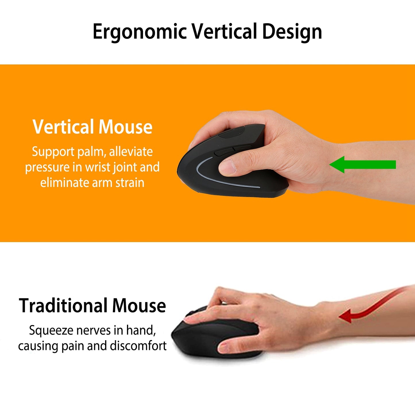 Wireless Vertical Mouse with Ergonomic Design & 6 Buttons