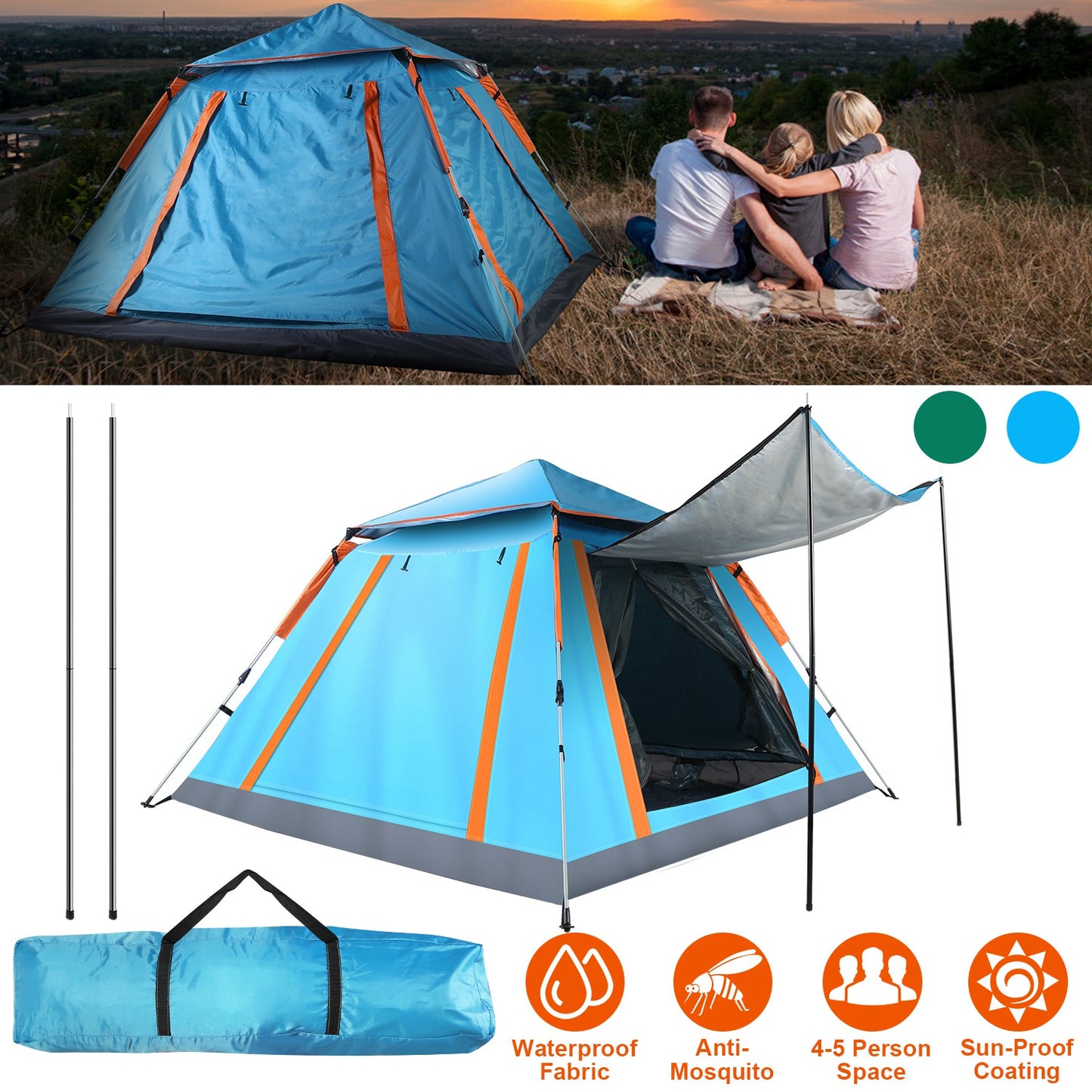 4-5 Person Camping Tent with Mosquito Net Windows