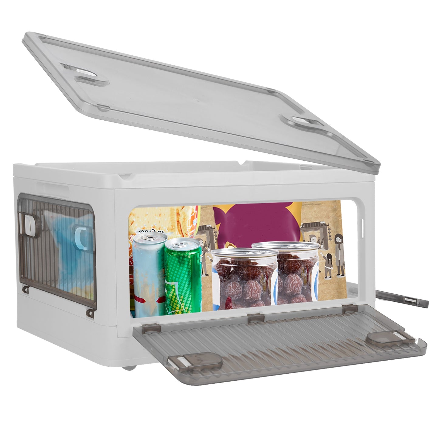 70QT Foldable Storage Bin with Lid and 4 Side Doors