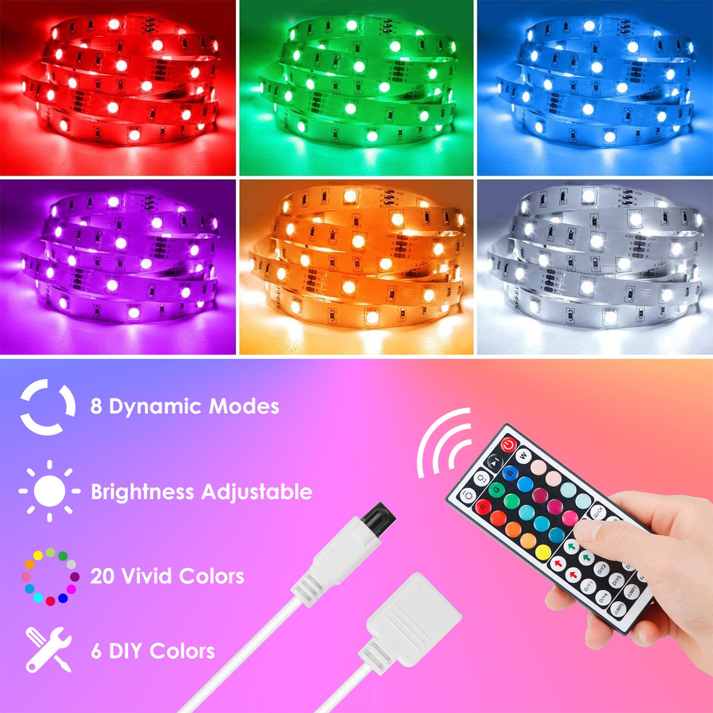 RGB LED Strip Lights 16.4FT with Remote Control