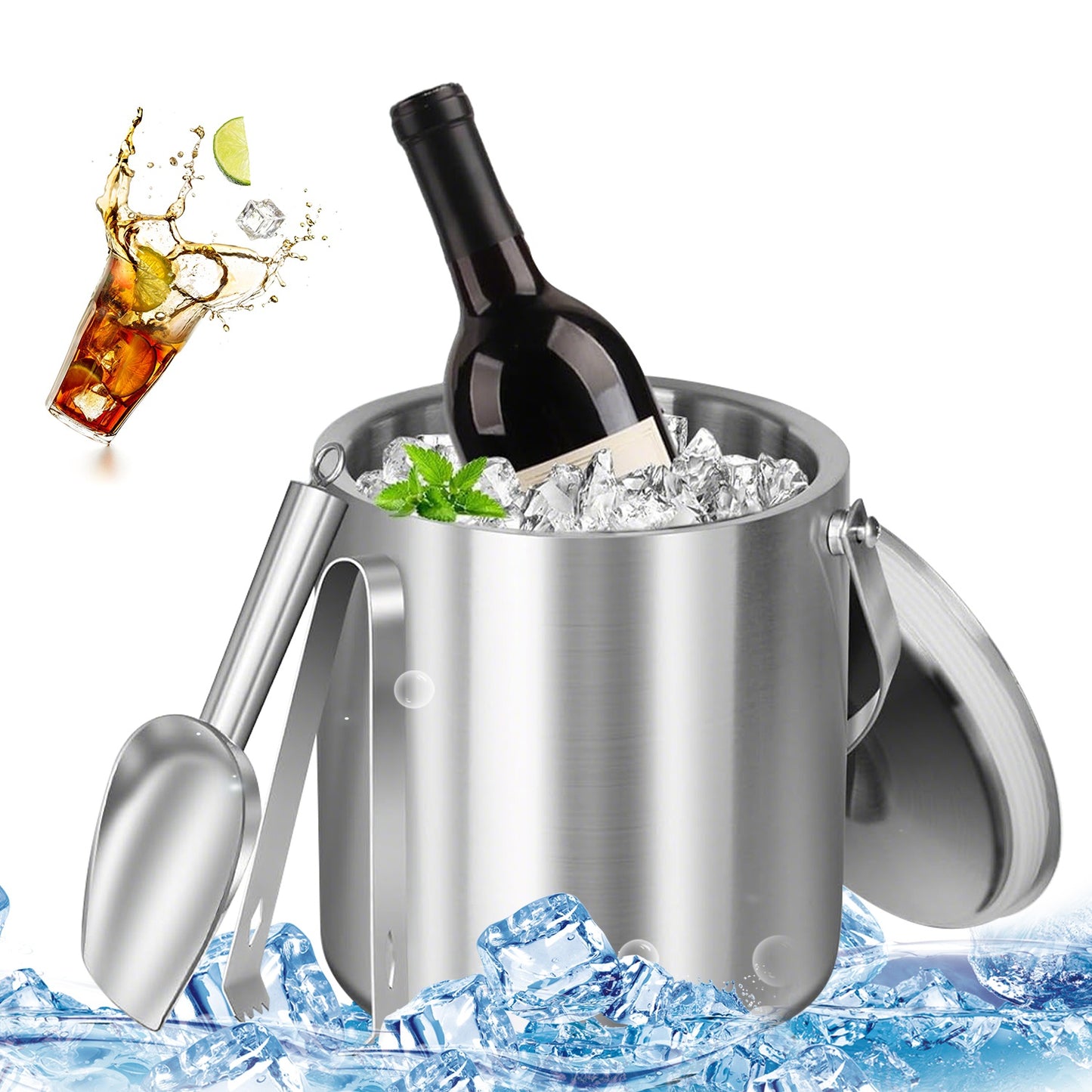 Insulated Ice Bucket 3L Double-Wall Stainless Steel with Lid