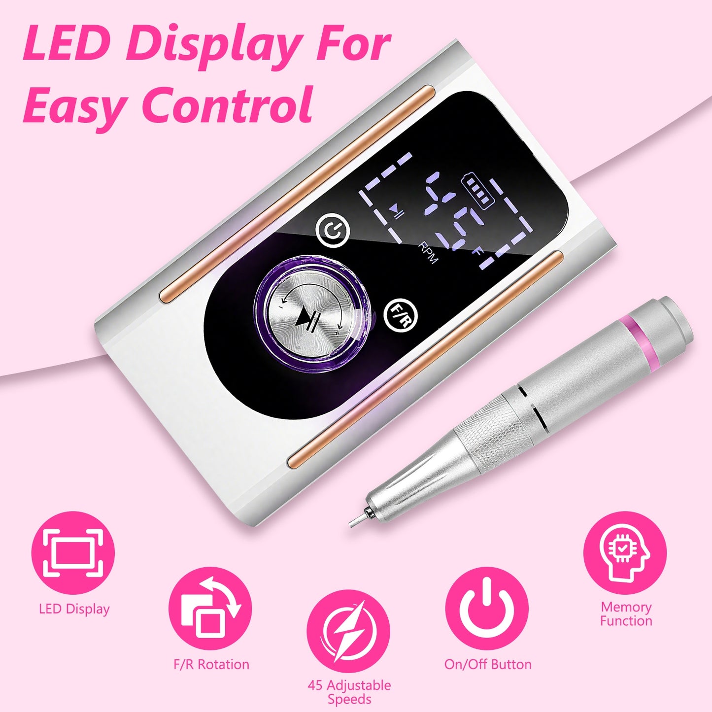 Electric Nail Drill Kit 45000 RPM with 11 Bits & LED Display