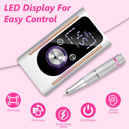 Electric Nail Drill Kit 45000 RPM with 11 Bits & LED Display