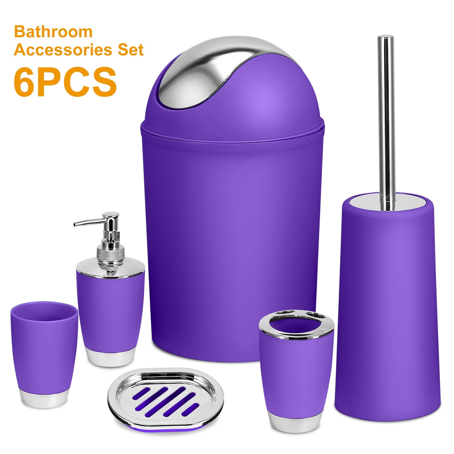 6-Piece Bathroom Accessories Set with Soap Dispenser & Brush