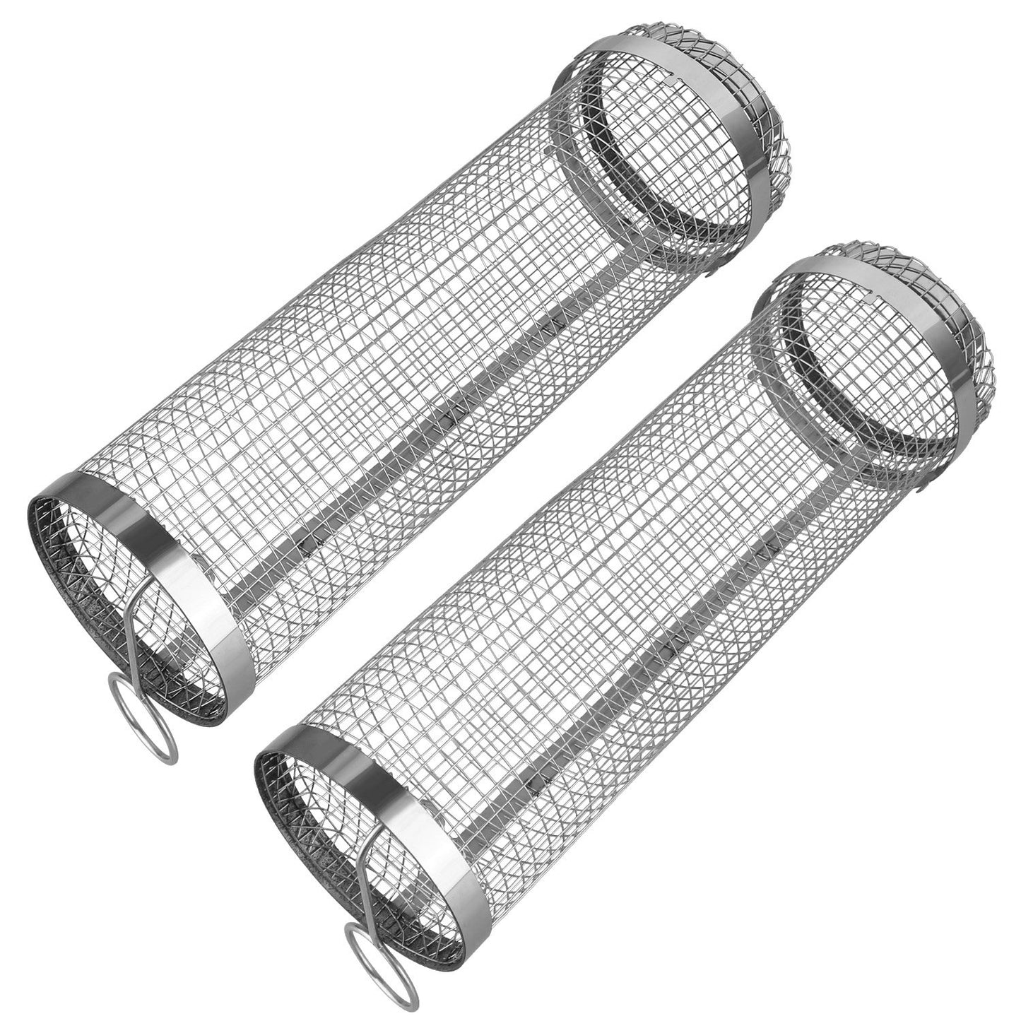 Stainless Steel Rolling Grill Basket Set - 2 Pack with Hooks