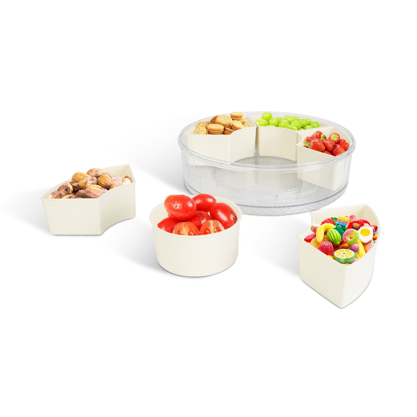 Divided Serving Tray with Lid - 6 Compartments, Rotatable