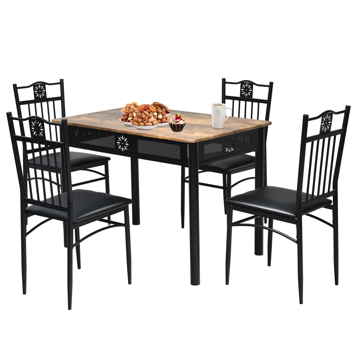 5-Piece Dining Set with Cushioned Chairs and Metal Frame