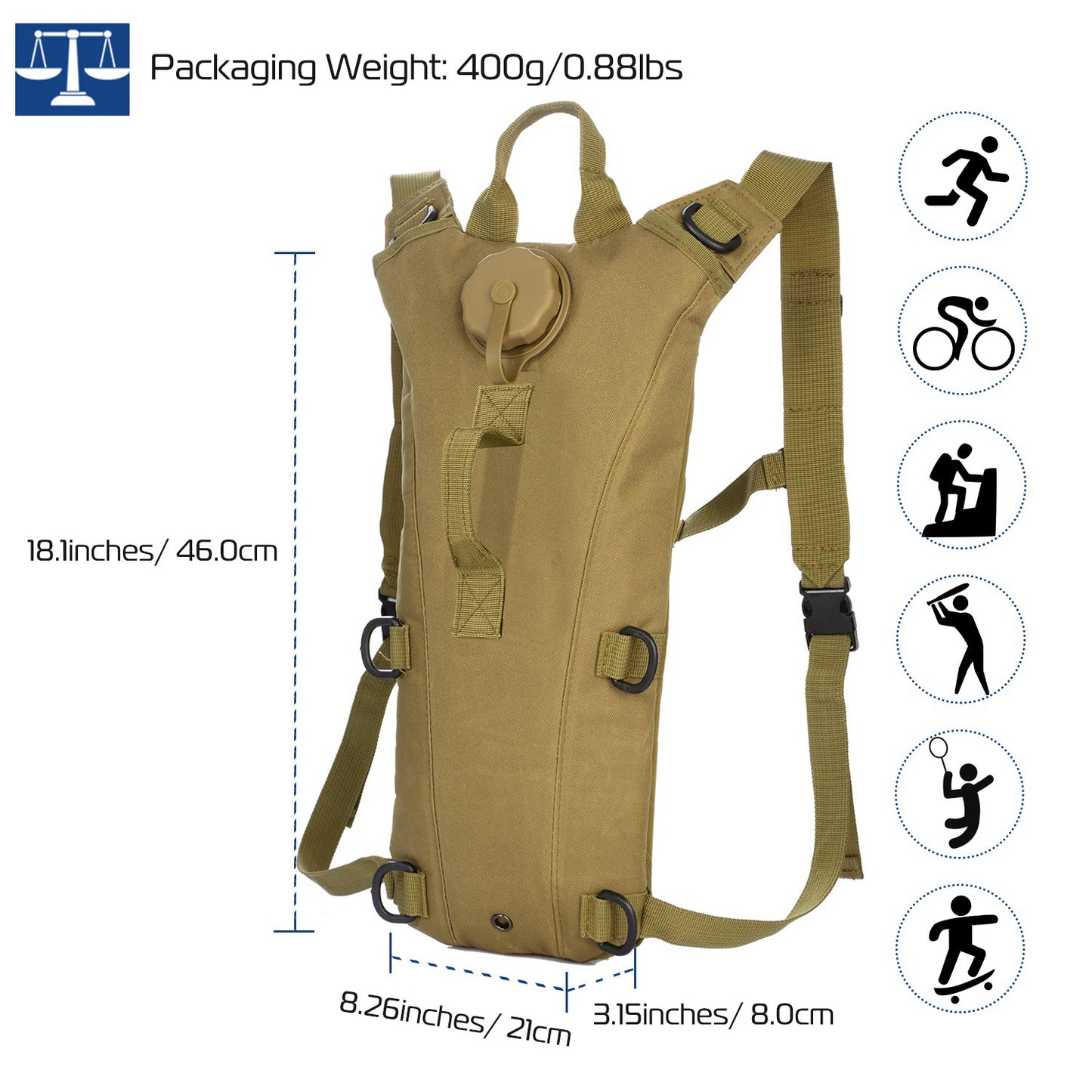 Tactical Hydration Pack with 3L Water Bladder