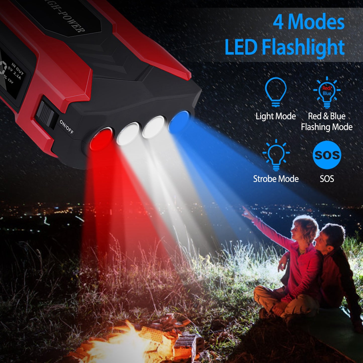 Car Jump Starter 800A 28000mAh with LCD Screen & LED Flashlight