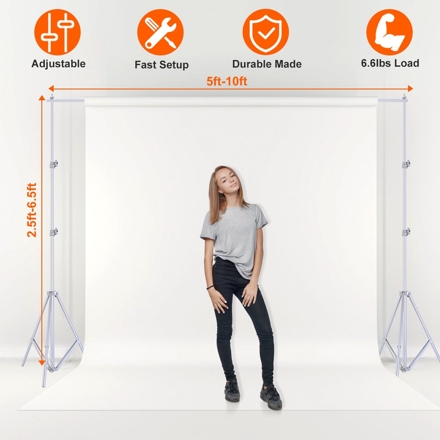 Backdrop Stand 6.5x10ft Adjustable Photography Support System