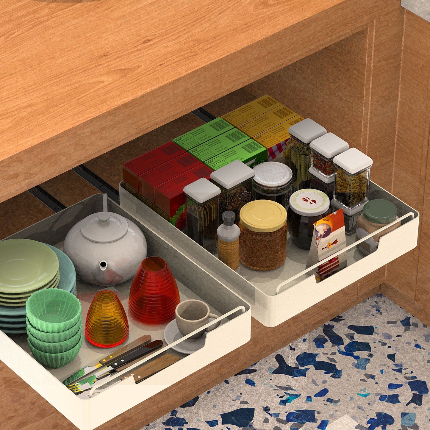 Pull Out Cabinet Organizers - 2 Pack Carbon Steel Sliding Drawers