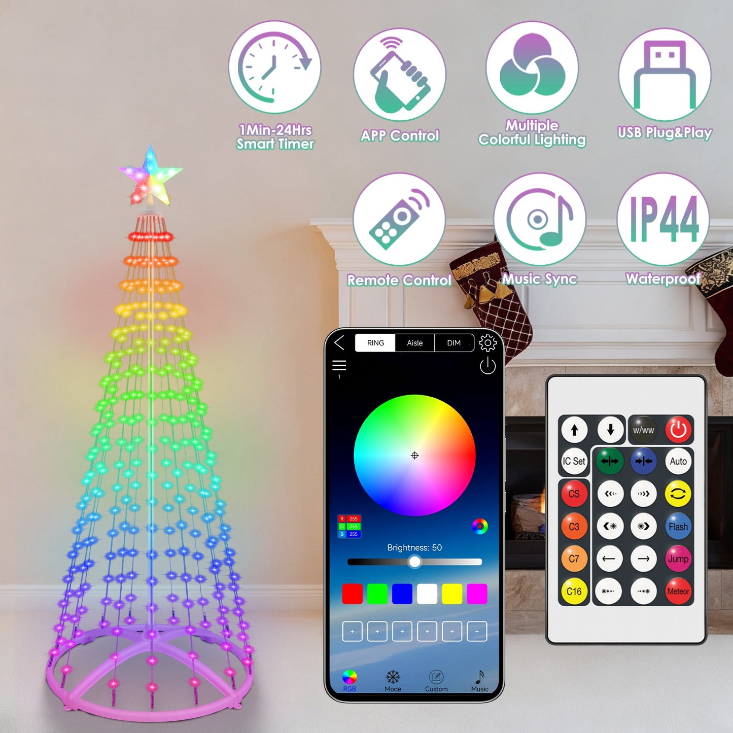 LED Christmas Cone Tree with App Control & 210 Light Modes