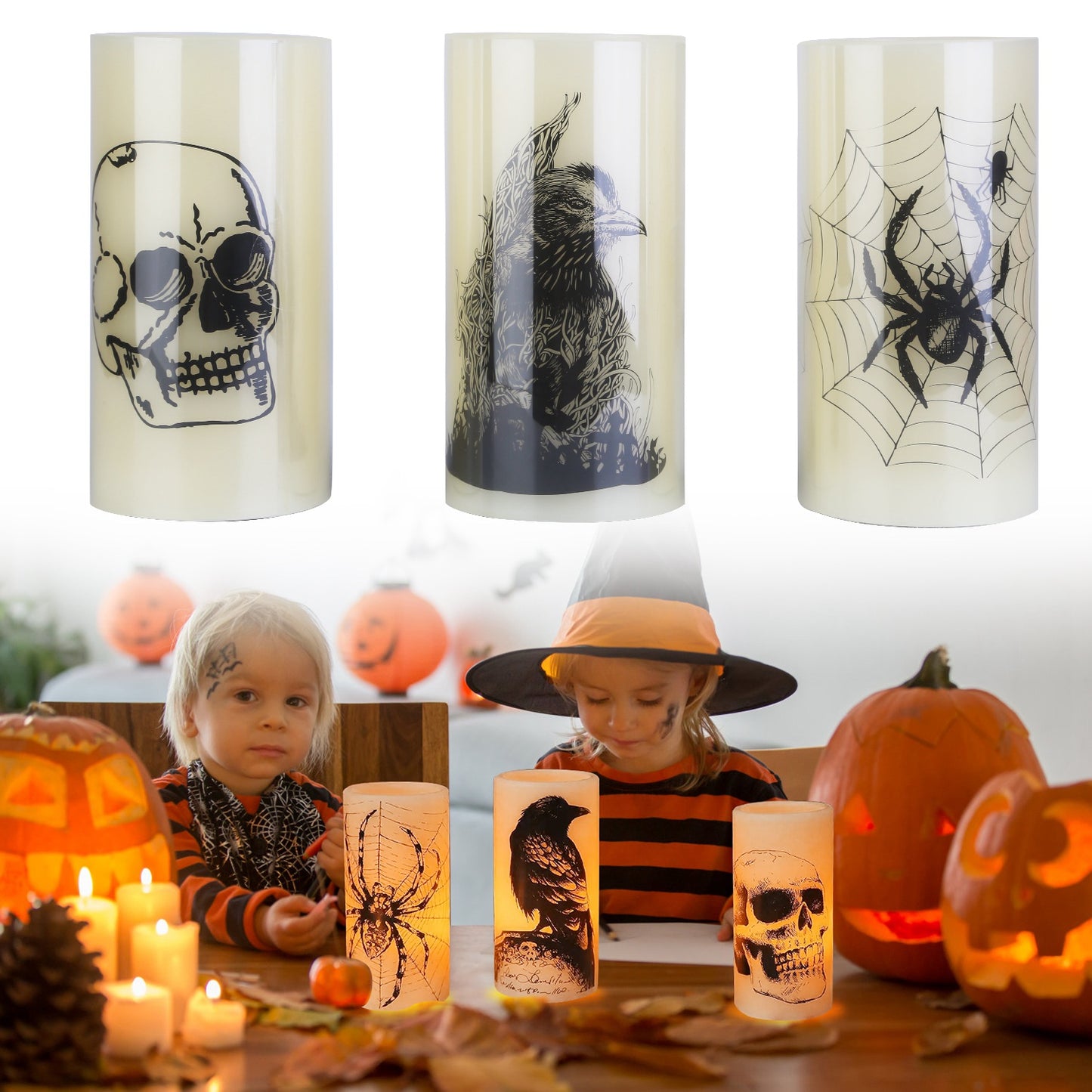 Flameless Halloween Candles with Timer - 3 Pack LED Battery Operated
