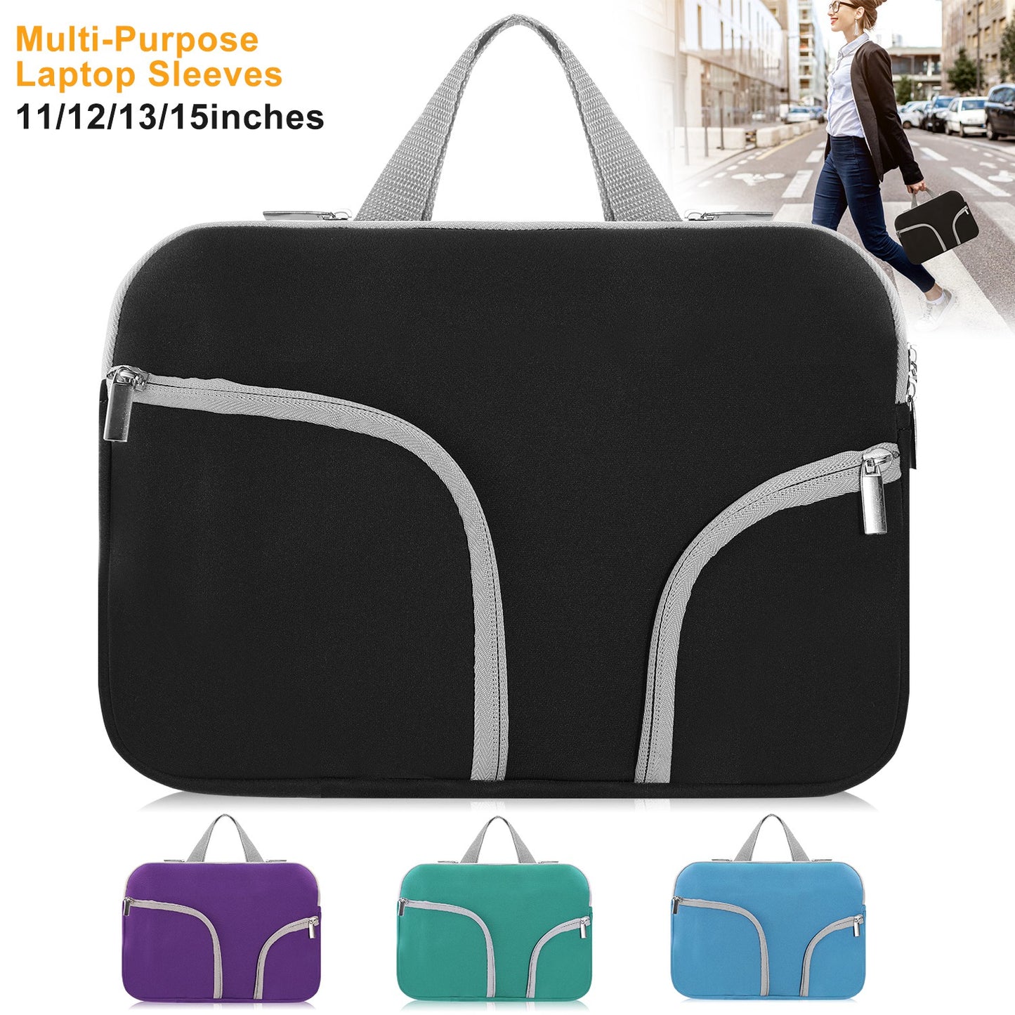 Laptop Sleeve Bag with Front Pockets - Neoprene Protection