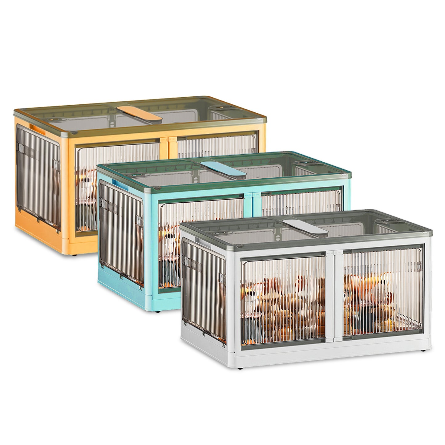 Foldable Storage Bins with Lids & Wheels - 3 Pack Stackable