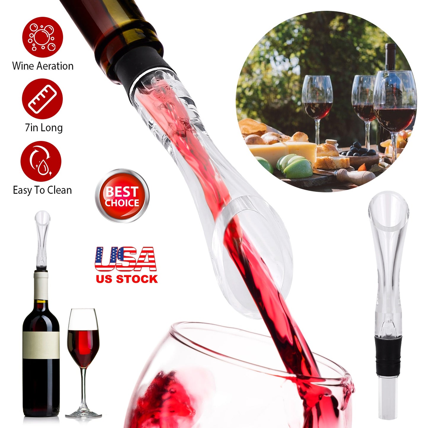 Wine Aerator Pourer with Drip Stopper and Air Intake System