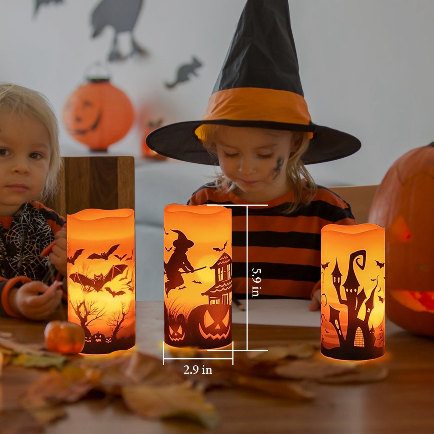 Flameless Halloween Candles with Timer - 3 Pack LED Battery Operated