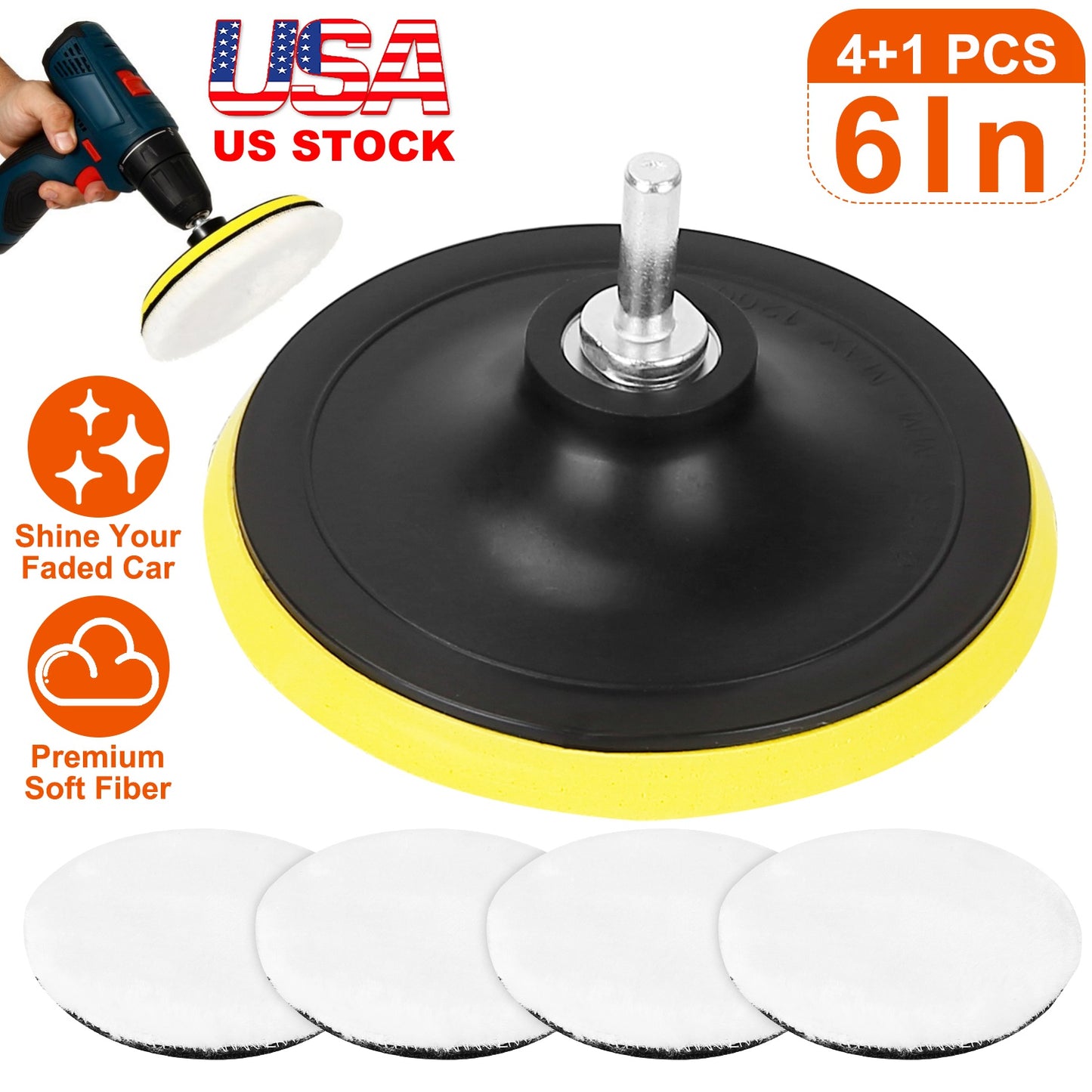 6" Buffing Polishing Pads Set with M14 Drill Adapter - 5 Piece
