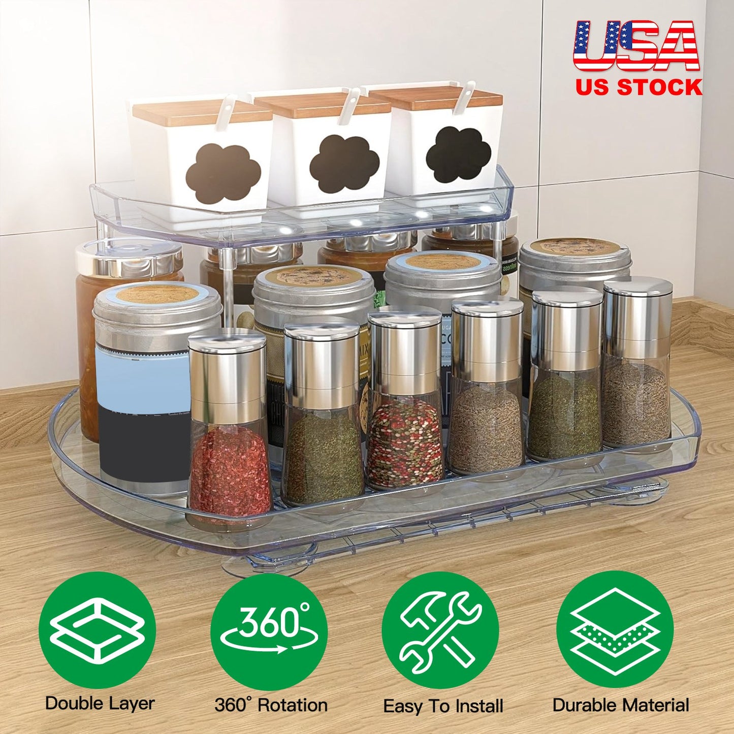 2-Tier Turntable Organizer with 360° Rotating Slide Rail