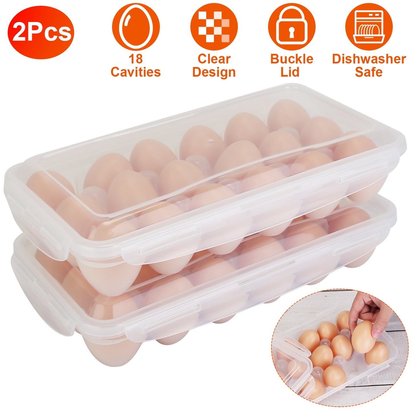 Stackable Egg Holder with Lid - 18 Cavity Storage Container