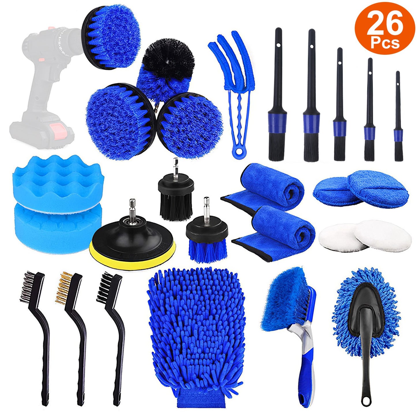 Car Detailing Brush Kit - 26 Piece Complete Cleaning Set