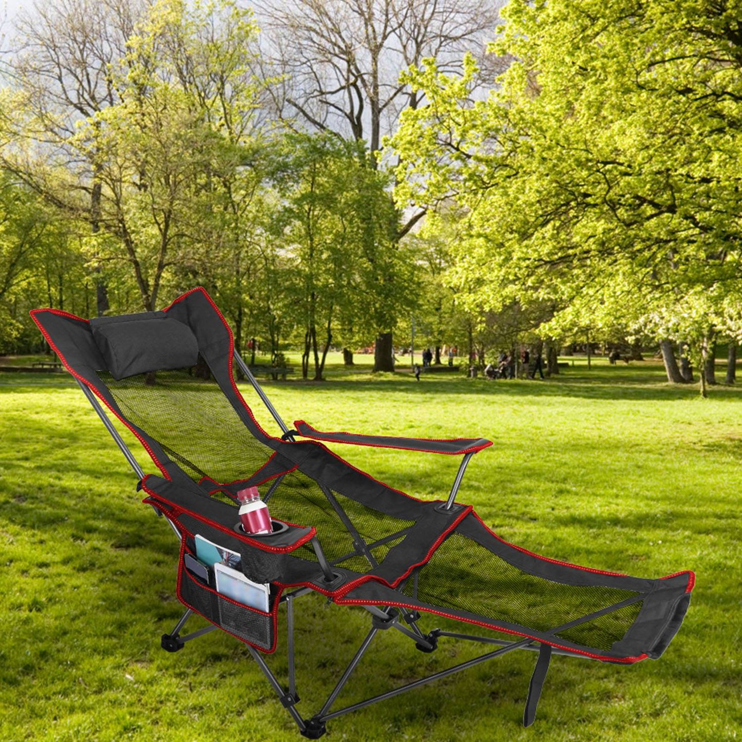 Foldable Camping Chair with Reclining Backrest - 330 LBS Capacity